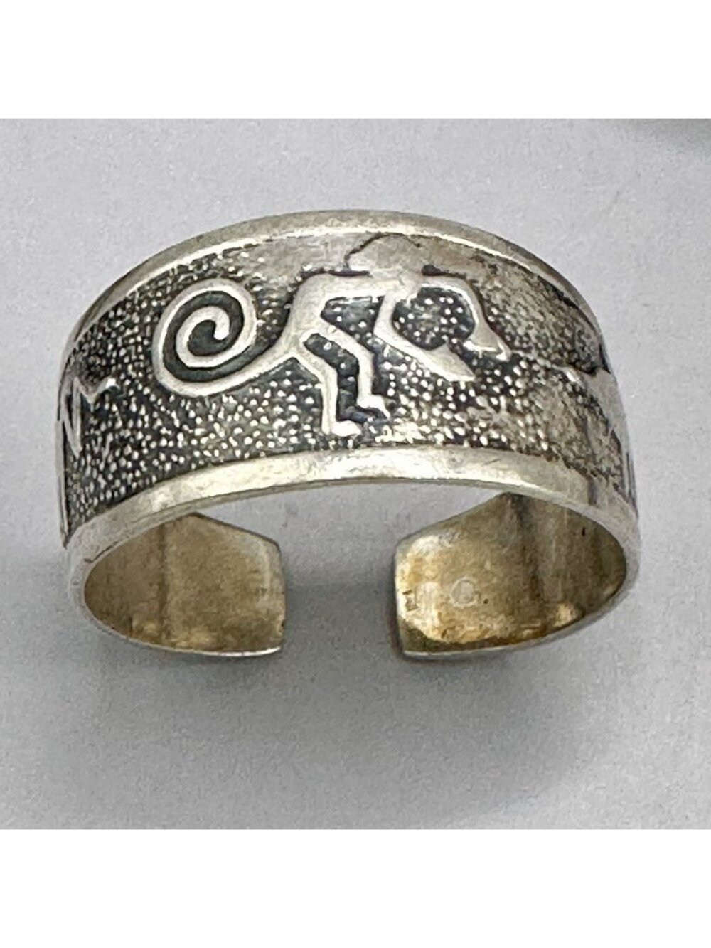Monkey Adjustable Ring Signed Dellapina Sterling Silver Nazca Lines Geoglyphs S9